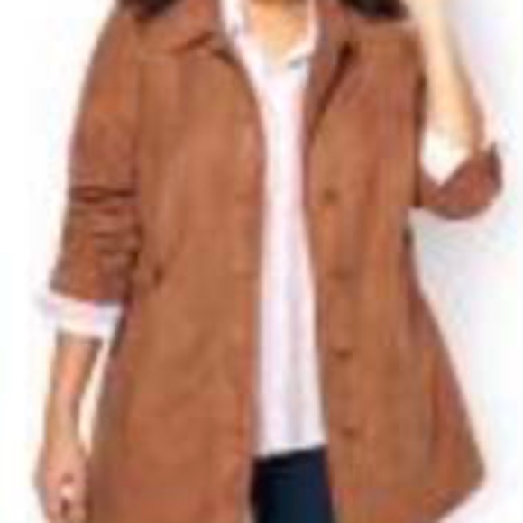 COAT, TRENCH, MID THIGH LENGTH, MOCHA BISQUE, SZ 4X, FAUX SUEDE, PENNINGTONS, - Picture 1 of 3